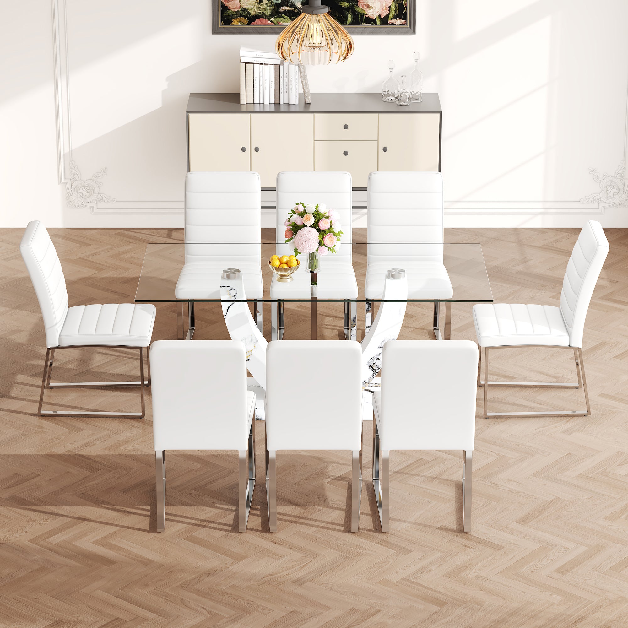 Modern Glass Dining Table Set (6-8 Person)