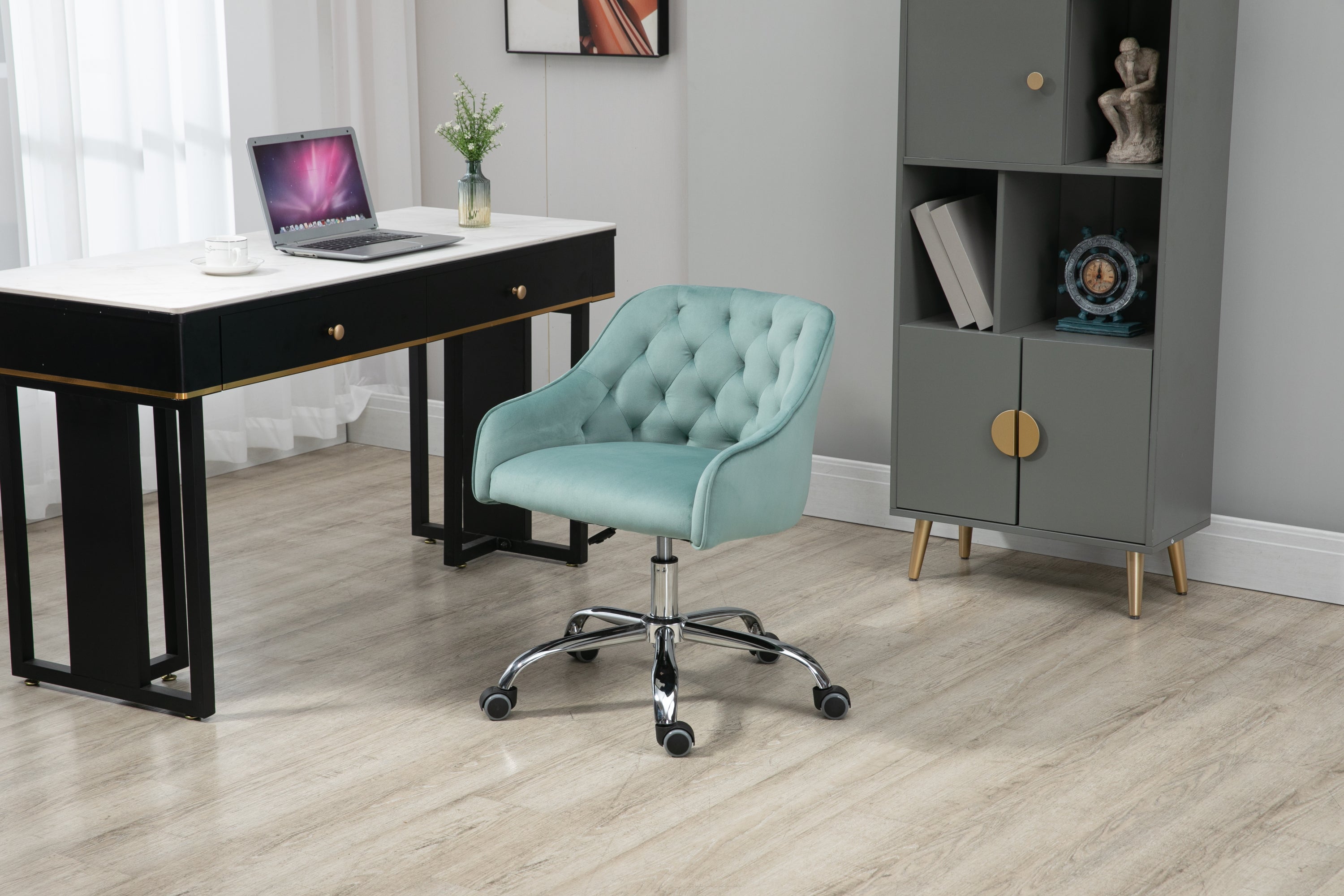 Velvet Swivel Home Office Desk Chair- Mint Green