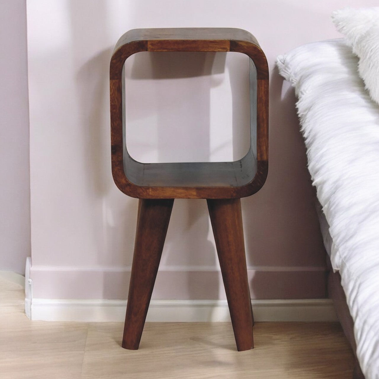 Solid Wood Mini Minimalist Bedside Table, Dark Brown Nordic Legs