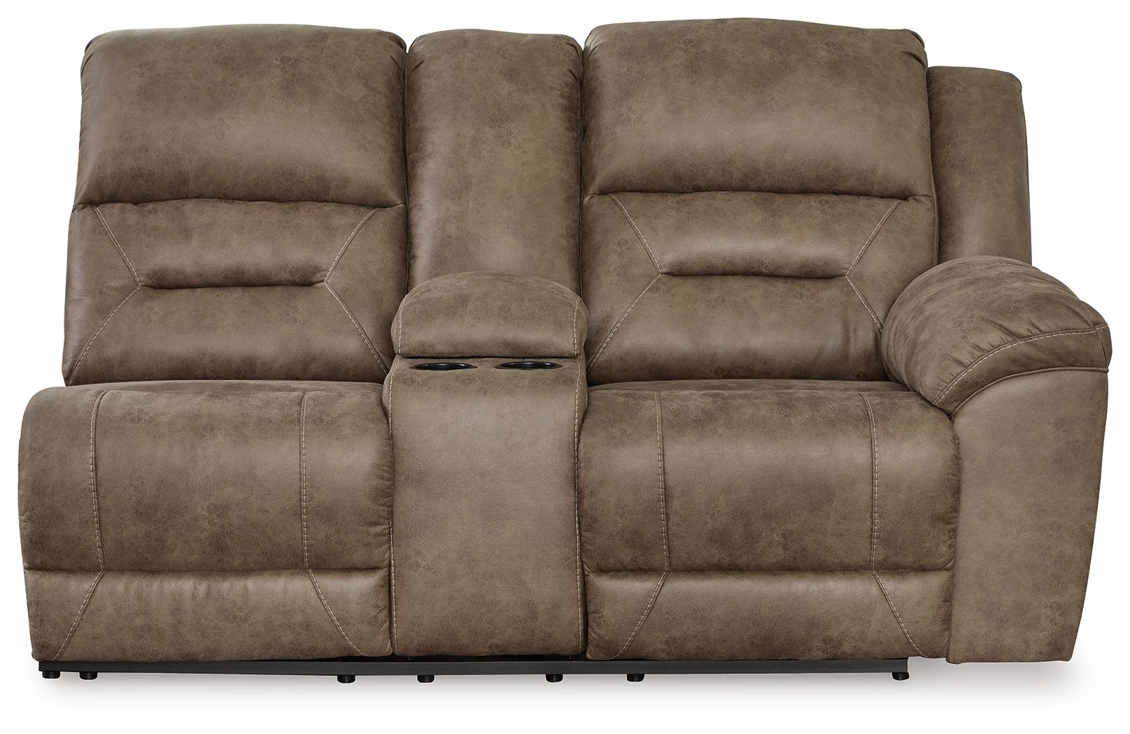 Power reclining loveseat with console, dark taupe fabric, double recline seats