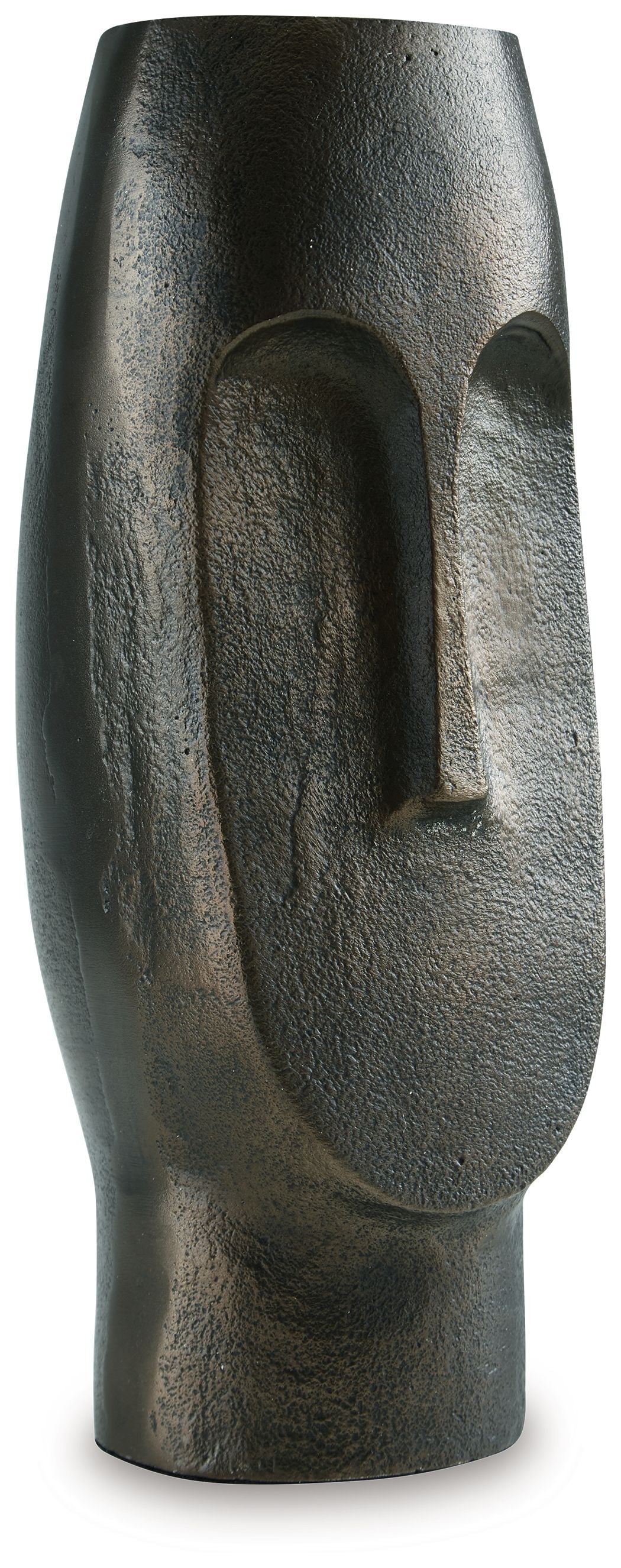 Bronze textured vase with arched cutout on side, wide silhouette