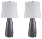 Set of two table lamps with white shades and dark gray textured bases