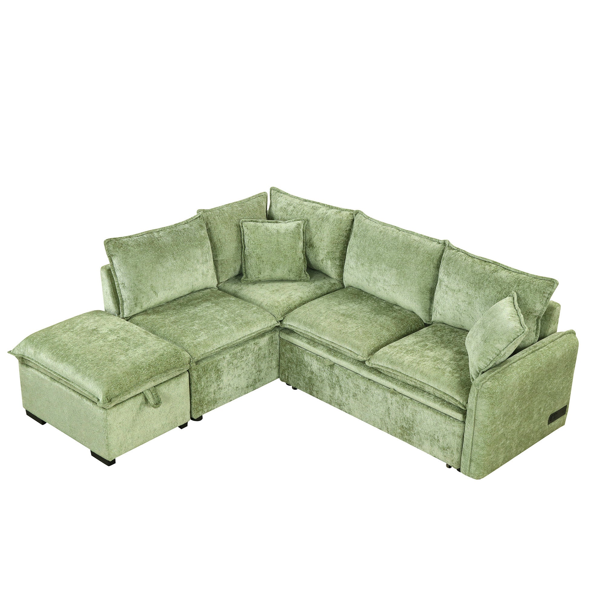 Green Chenille Convertible Sectional Sofa Bed Storage Ottoman