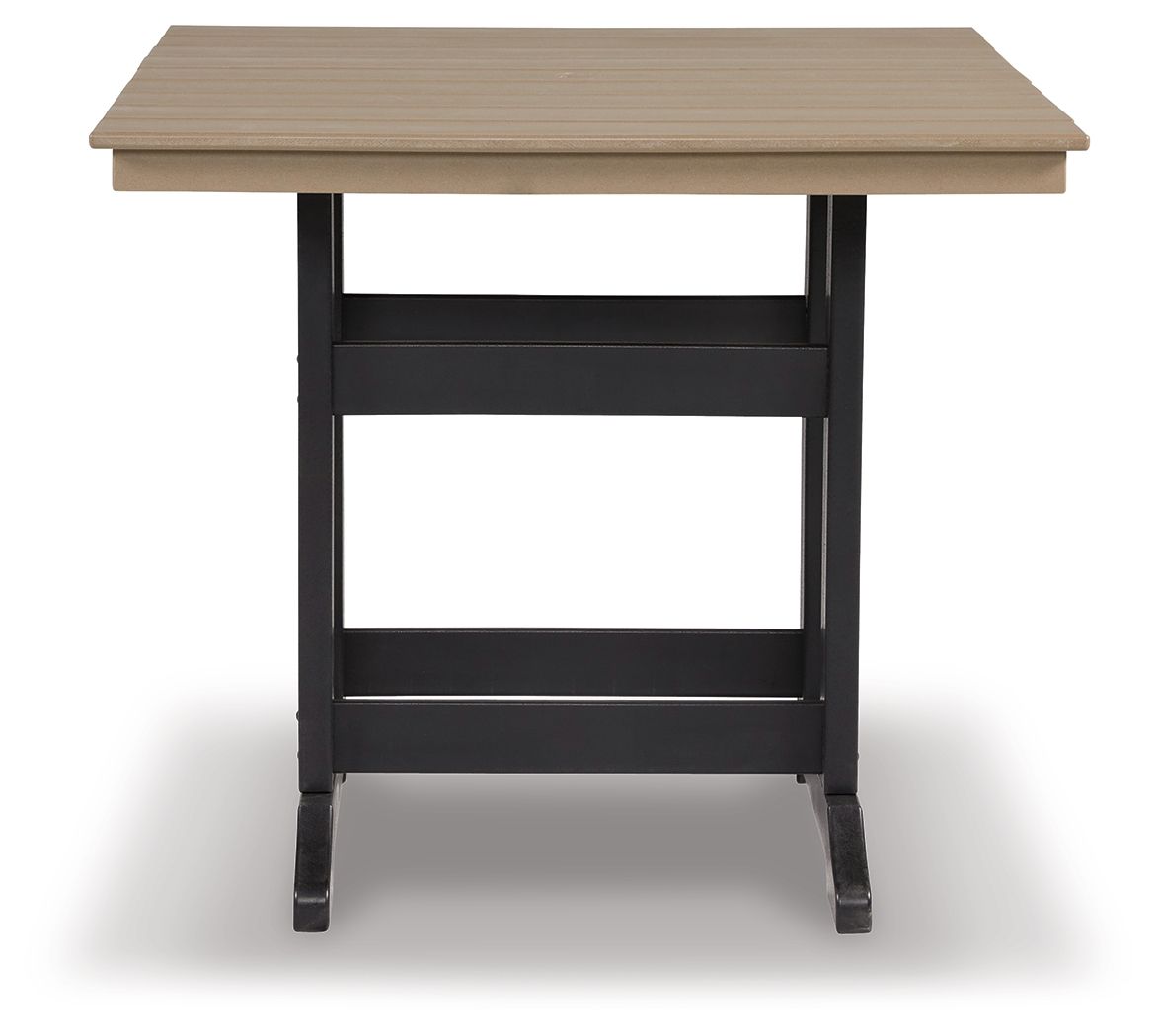 Square counter table with driftwood top and black legs