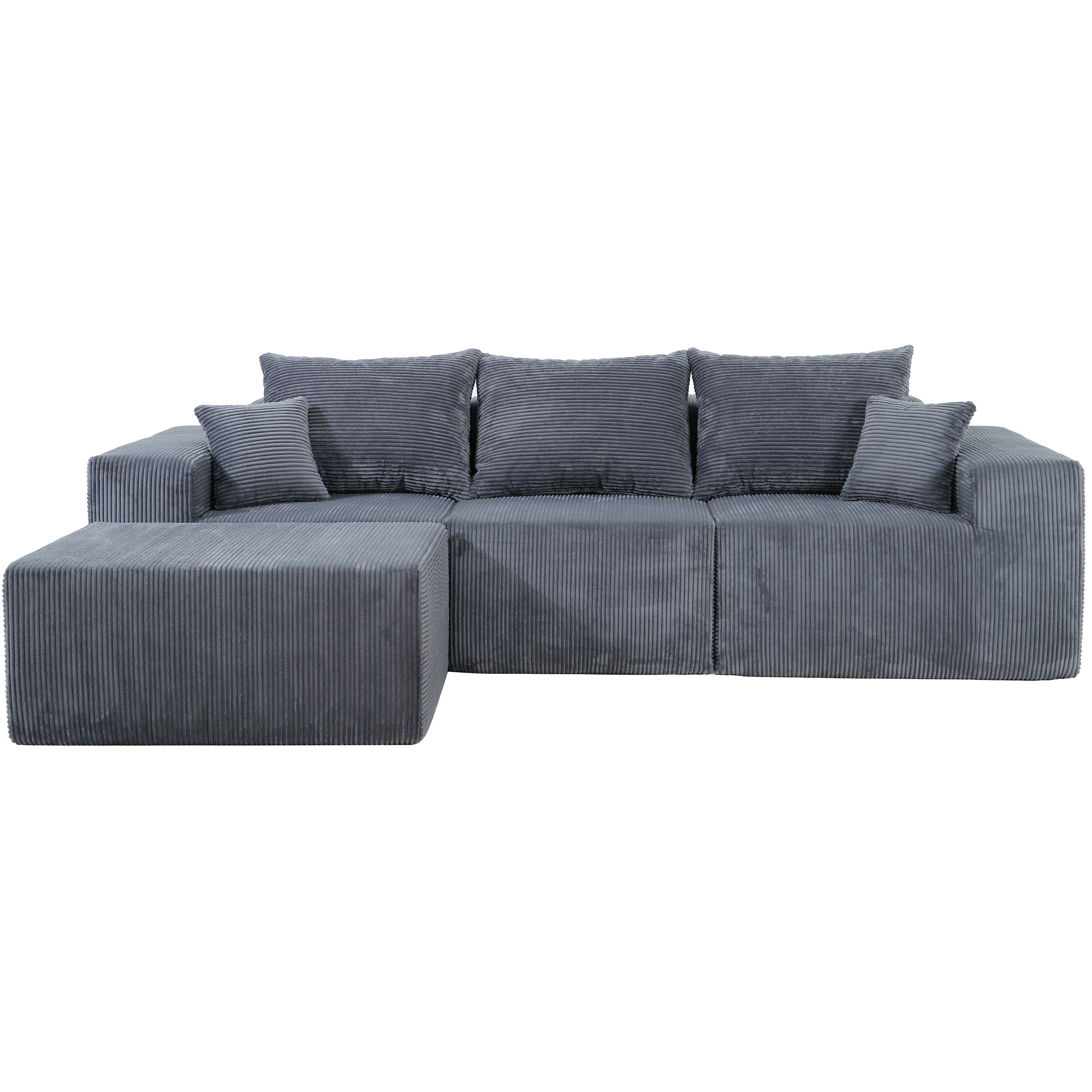 Modular L-Shaped Sofa w/ Chaise, Grey Corduroy - No Assembly