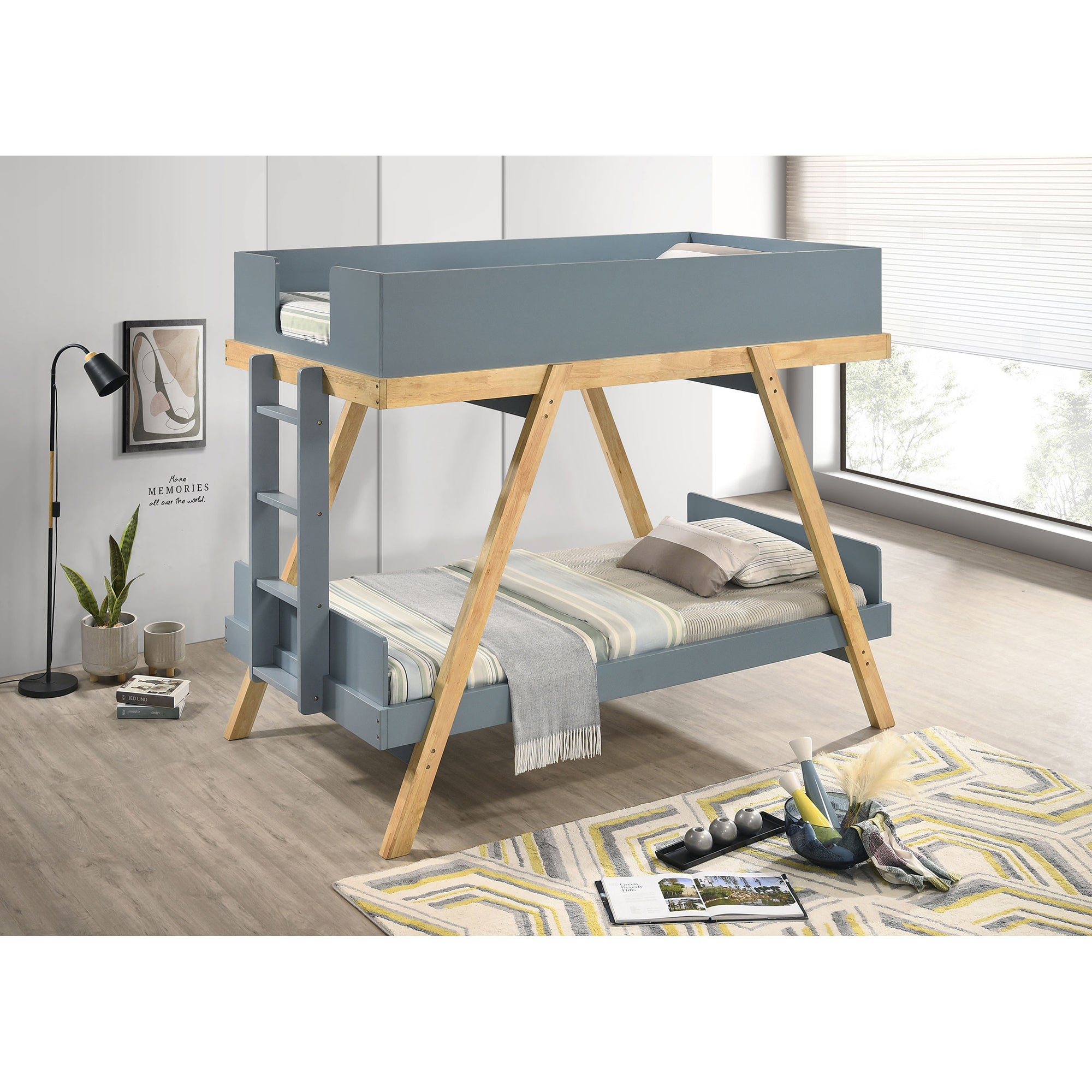 Hicks Blue Twin Over Twin Bunk Bed - Sturdy, Space-Saving Kids Bedroom