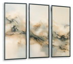 Set of 3 framed abstract cloud wall prints, dark frames with neutral beige and gray hues