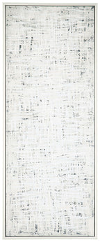 Daxonport wall art, rectangular canvas with light gray speckled texture, in a white frame