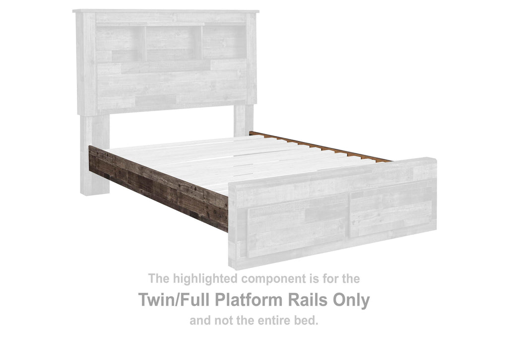 Twin/full platform bed rails in multi-gray, distressed wood side rail