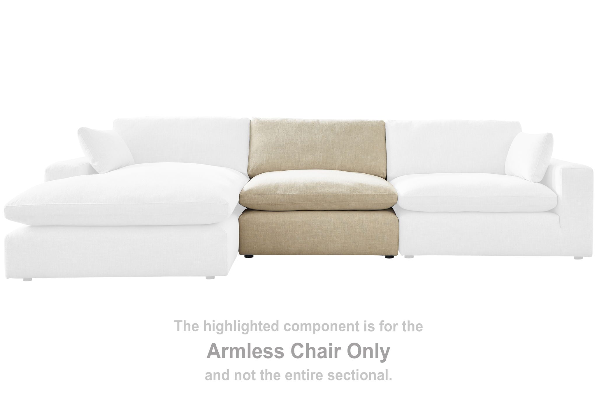 Highlighted armless chair section of a modular sofa, light beige linen, armless seat