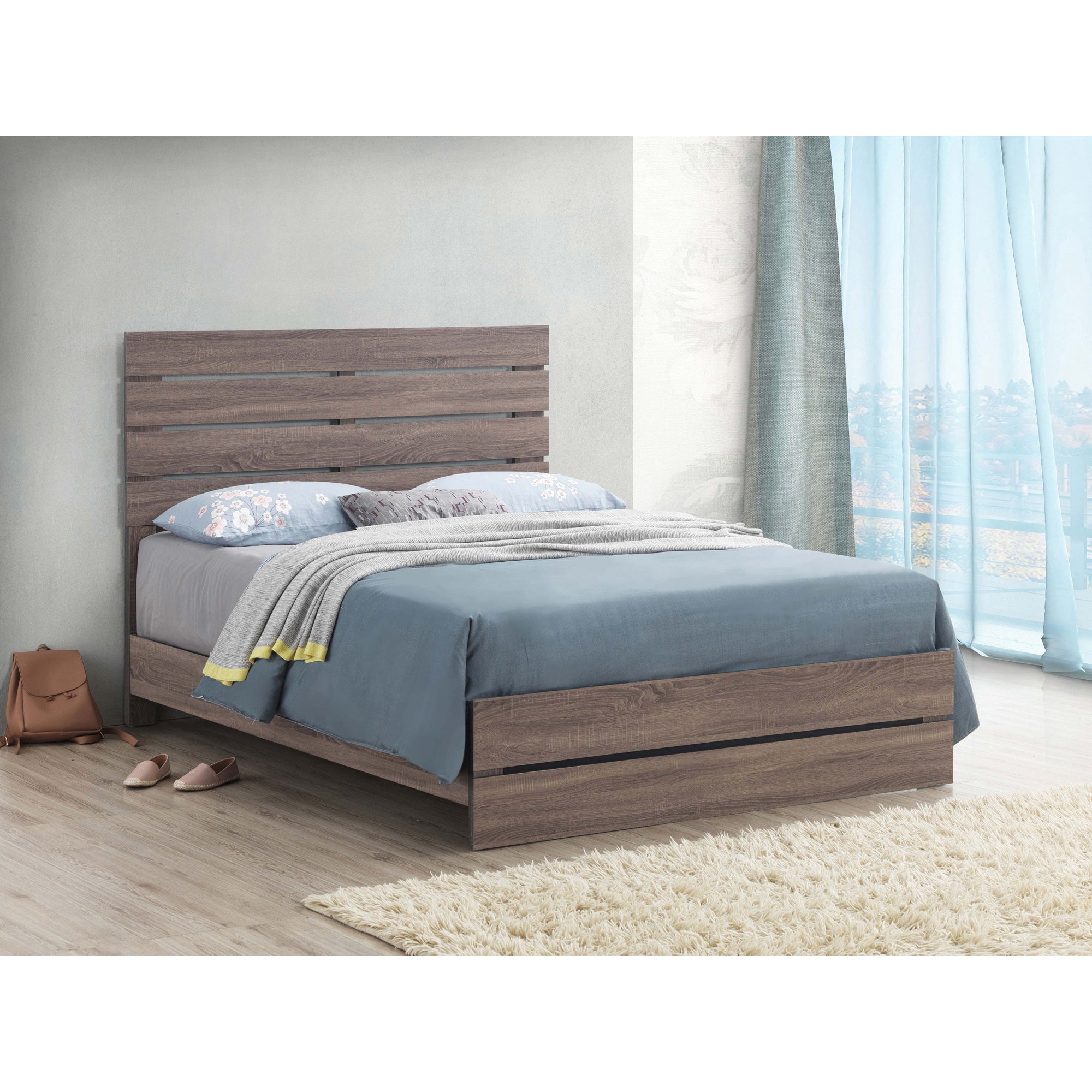 Geary Barrel Oak Panel Eastern King Bed - Rustic Oak, Sturdy Slat Base