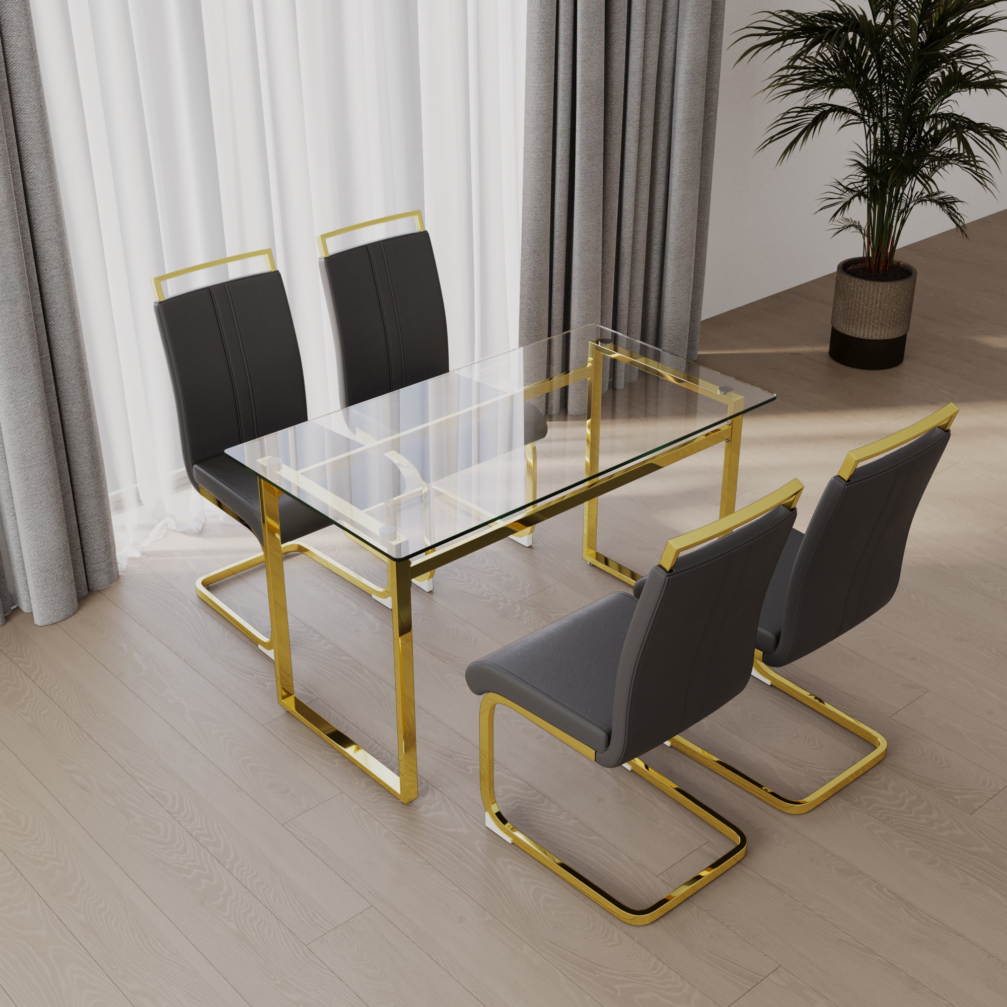 51" Glass Dining Table Set for 4 - Gold Legs