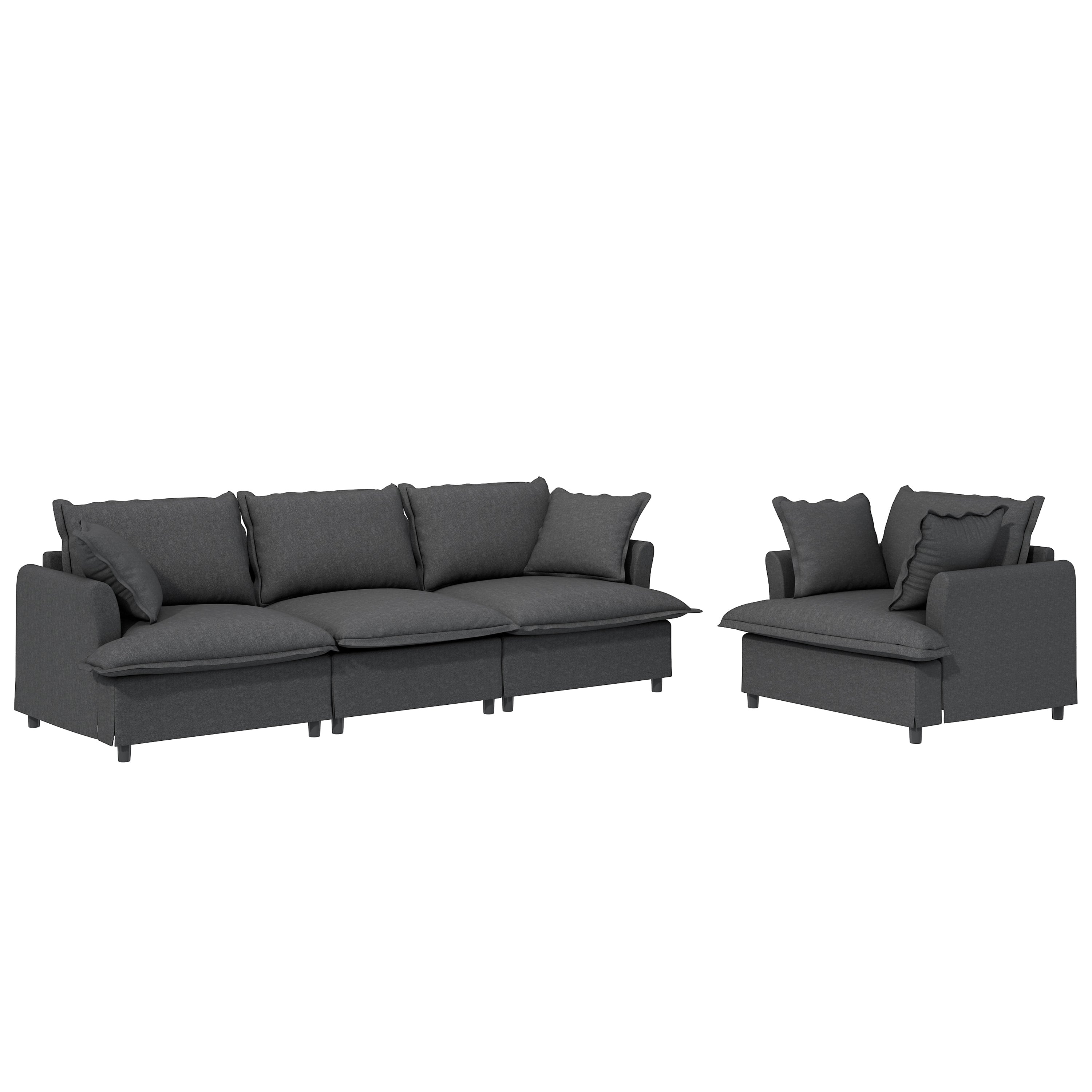 Chenille 2-Pc Sectional Sofa & Armchair Set w/Pillows