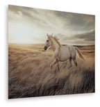 Horse wall art with beige mare and foal standing in tall grass
