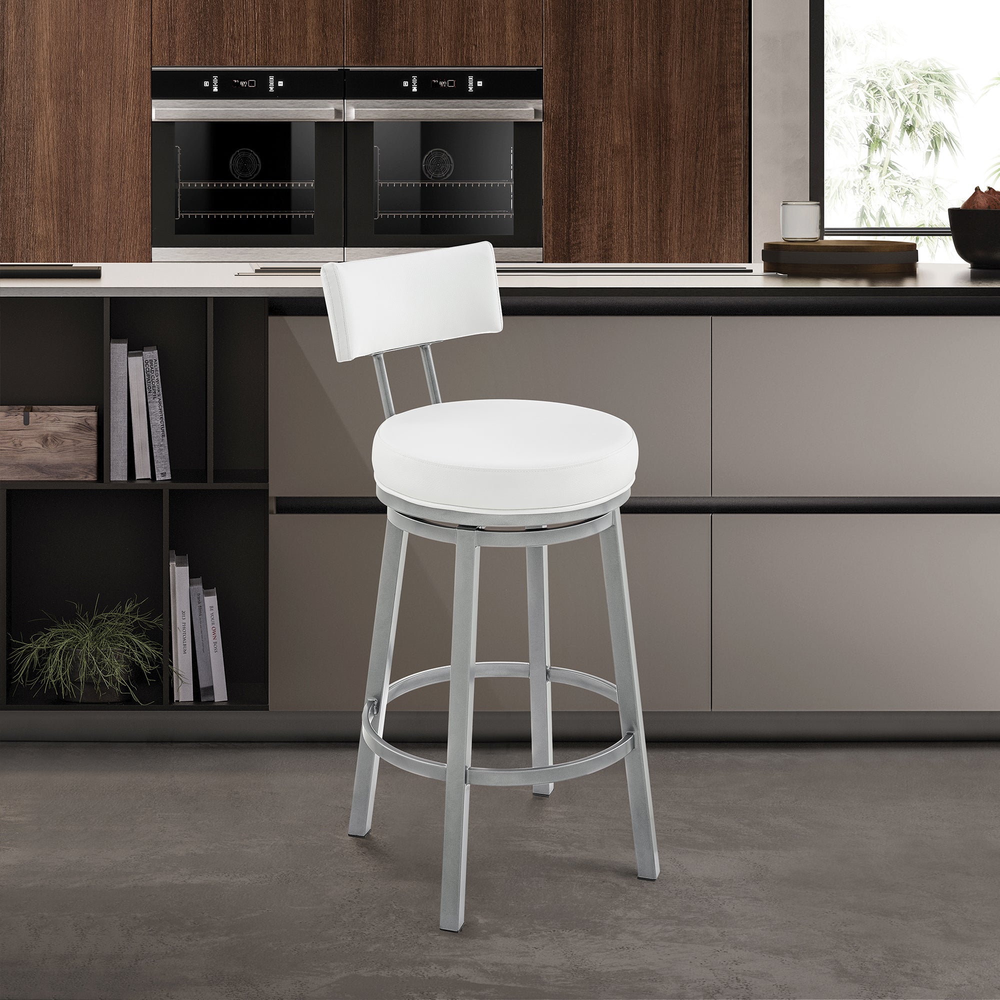 Yandra Swivel Bar Stool - Cloud White Faux Leather