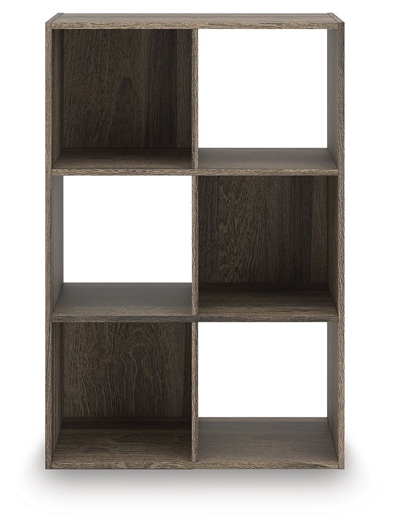 Dark brown cube organizer with open square cubbies, front view