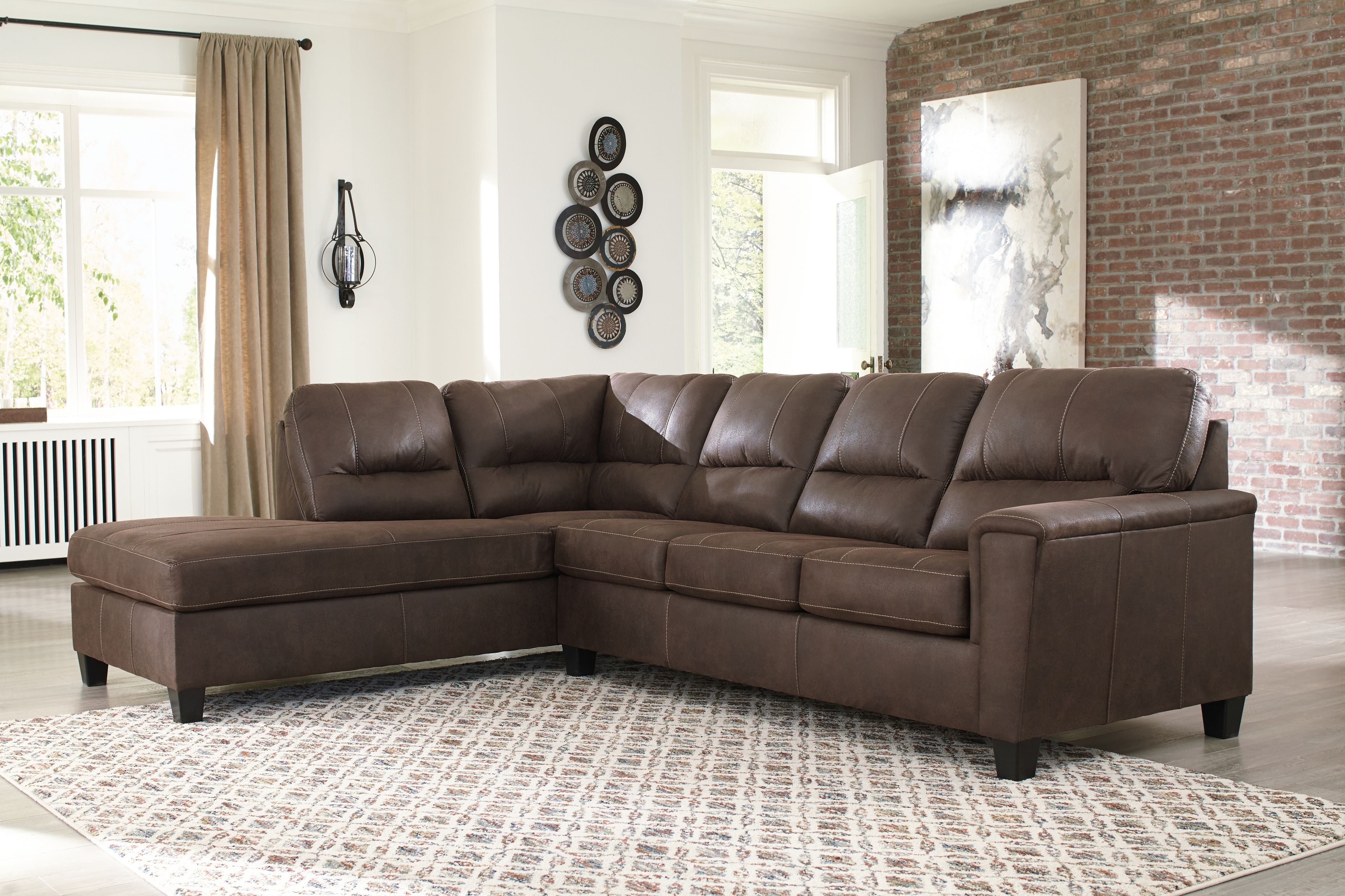 Navi Faux Leather Sleeper Sectional w/ Chaise