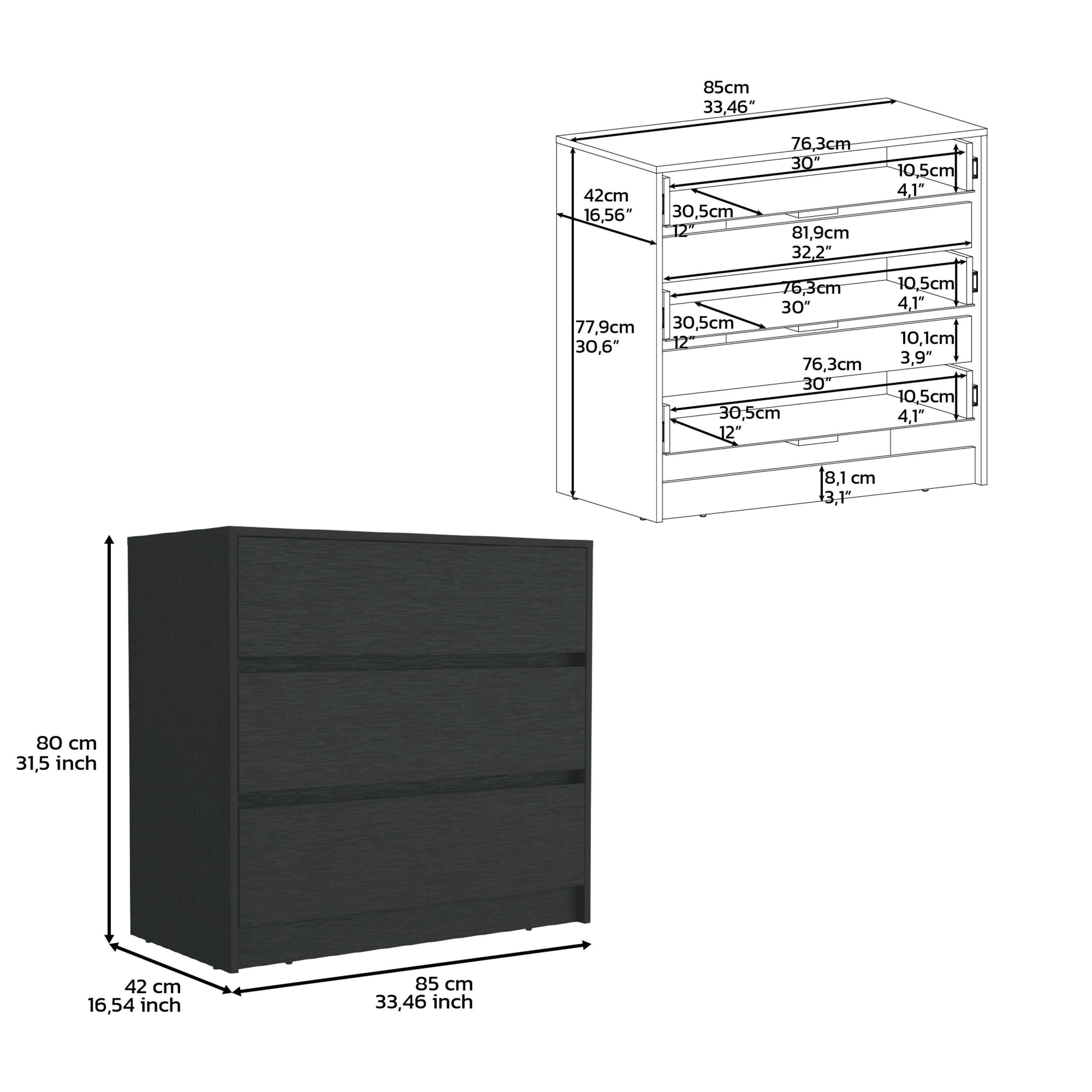 Black Dresser with 3 Drawers - 31"H