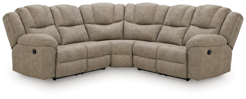 Birch recliner sectional sofa with rounded arms, tufted back, and corner chaise