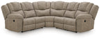 Birch recliner sectional sofa with rounded arms, tufted back, and corner chaise