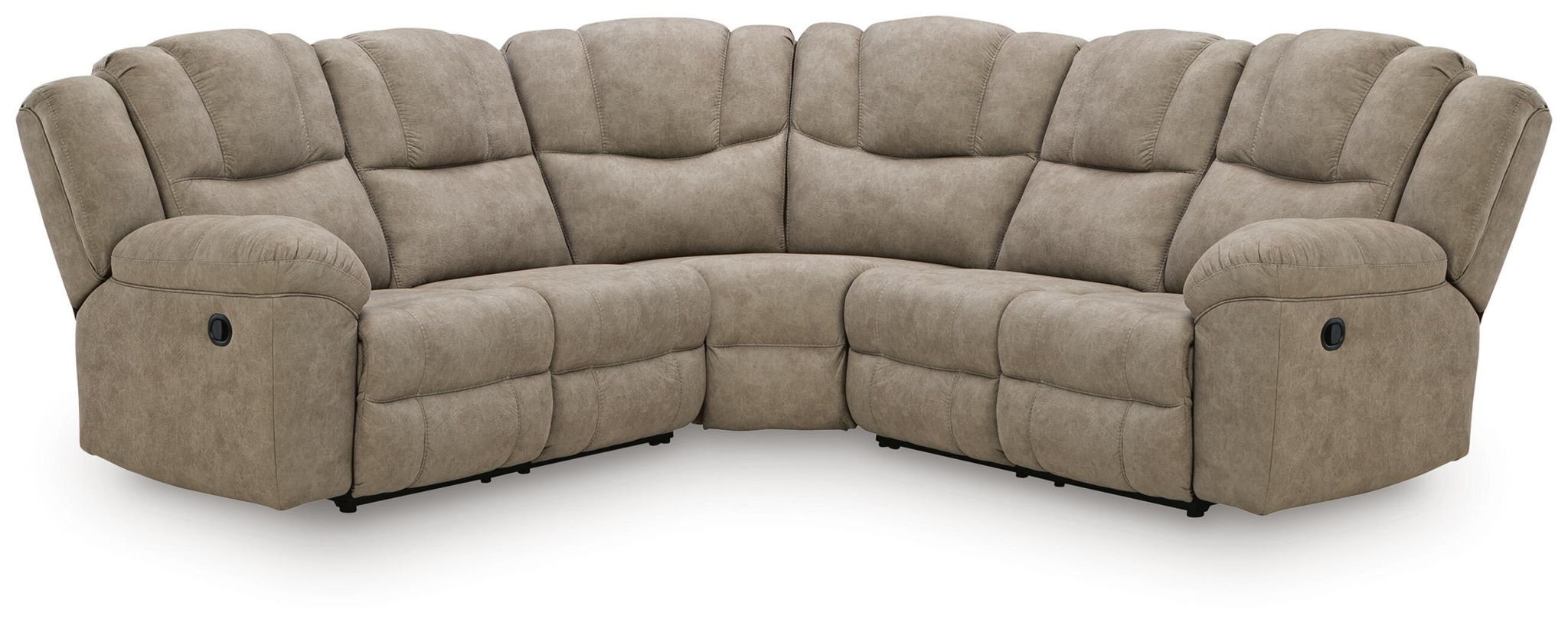 Birch recliner sectional sofa with rounded arms, tufted back, and corner chaise