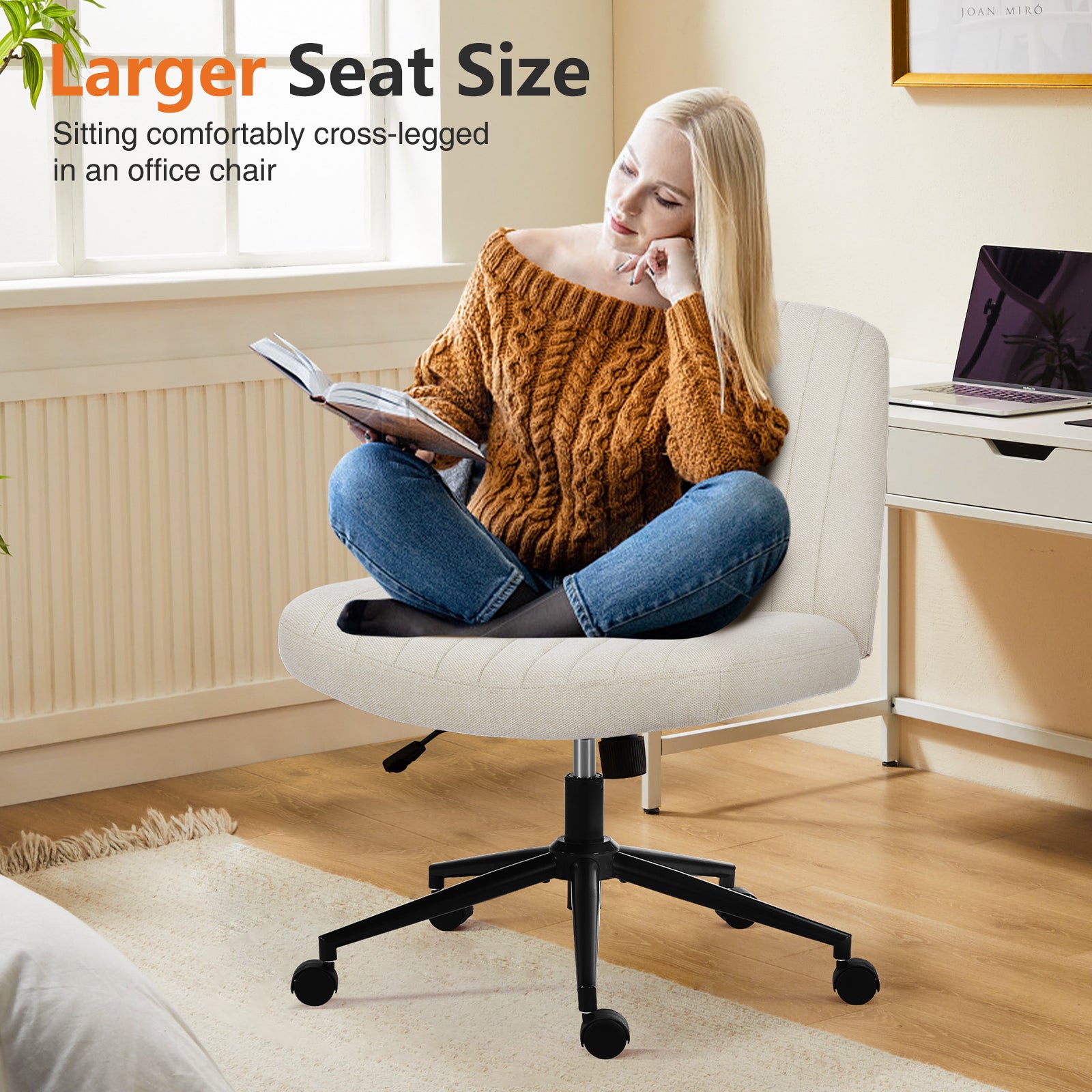 Ergonomic Armless Swivel Chair- Beige