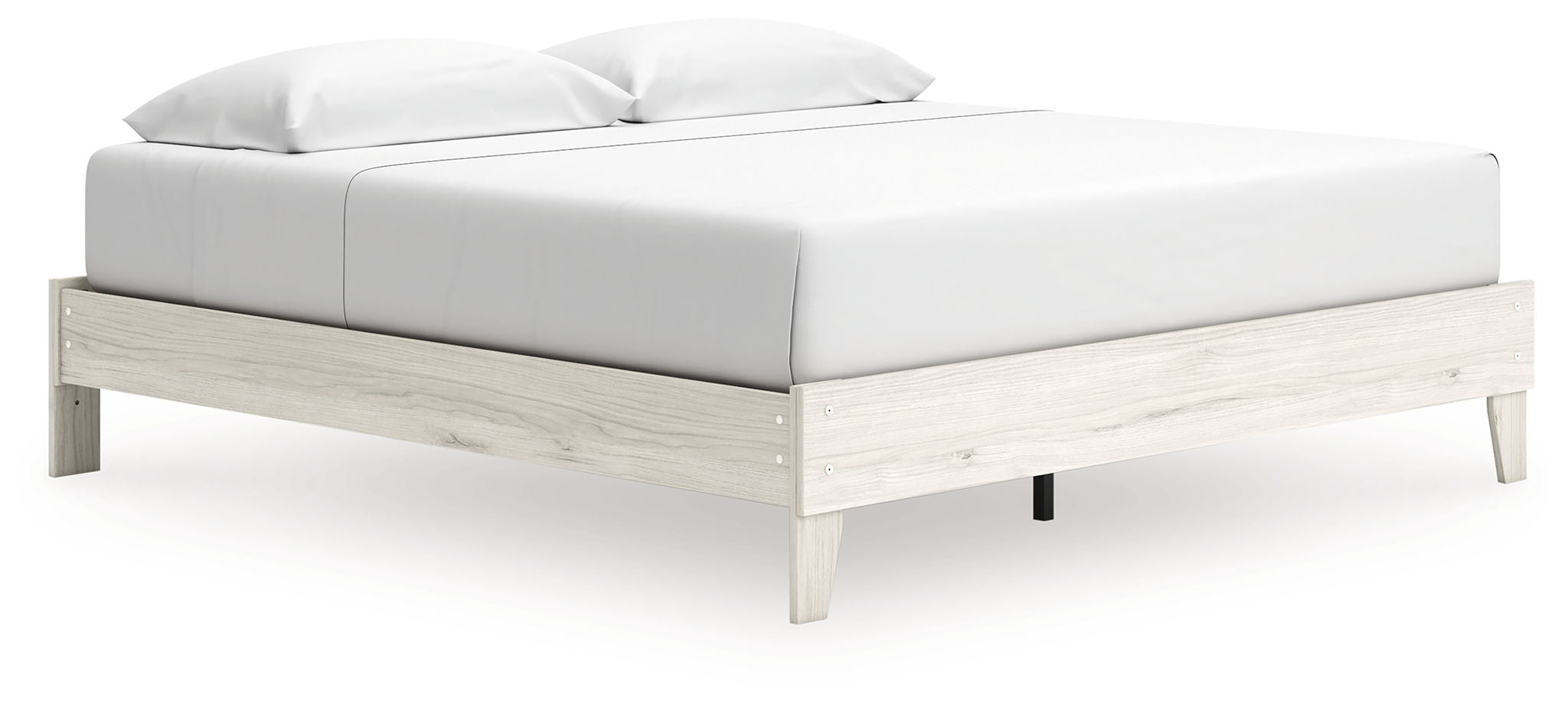 Beige platform bed with white headboard and footboard panels
