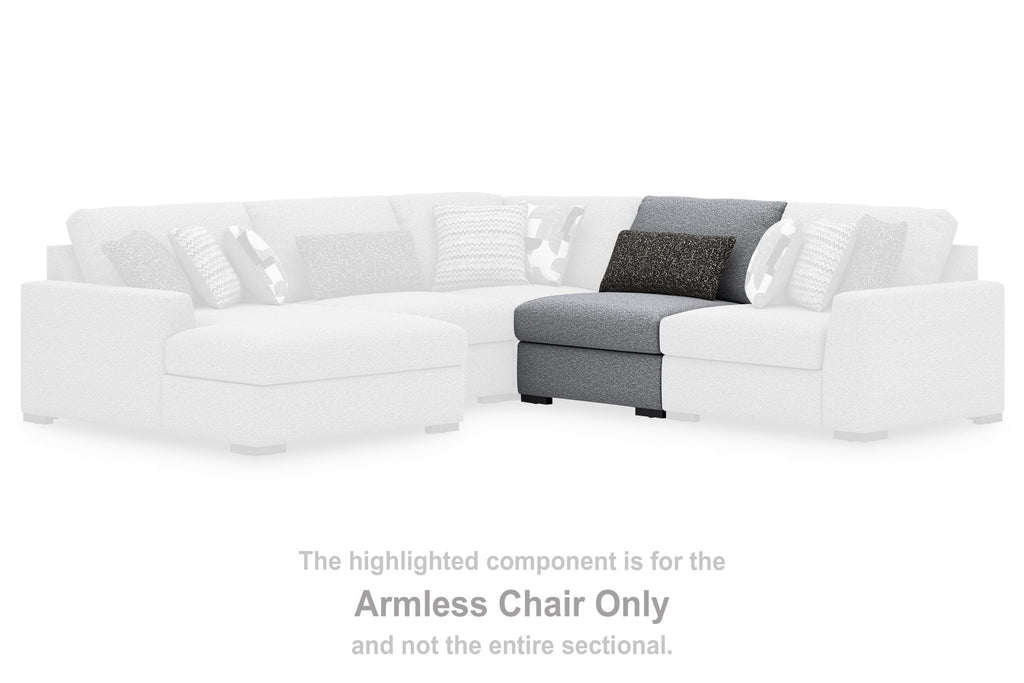 Bealton armless chair highlighted in gray with dark speckled back pillow