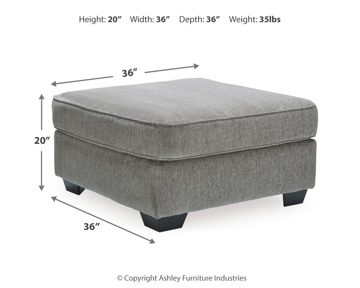 Gray upholstered accent ottoman with padded top and short block feet