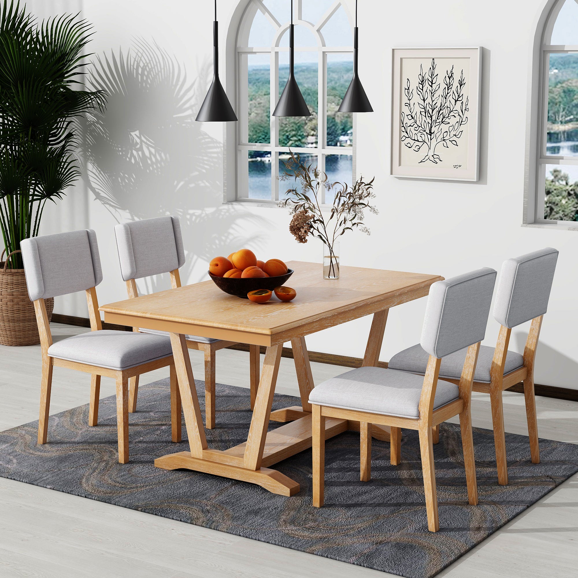 Rustic 5-Piece Dining Set, 59" Table & 4 Chairs