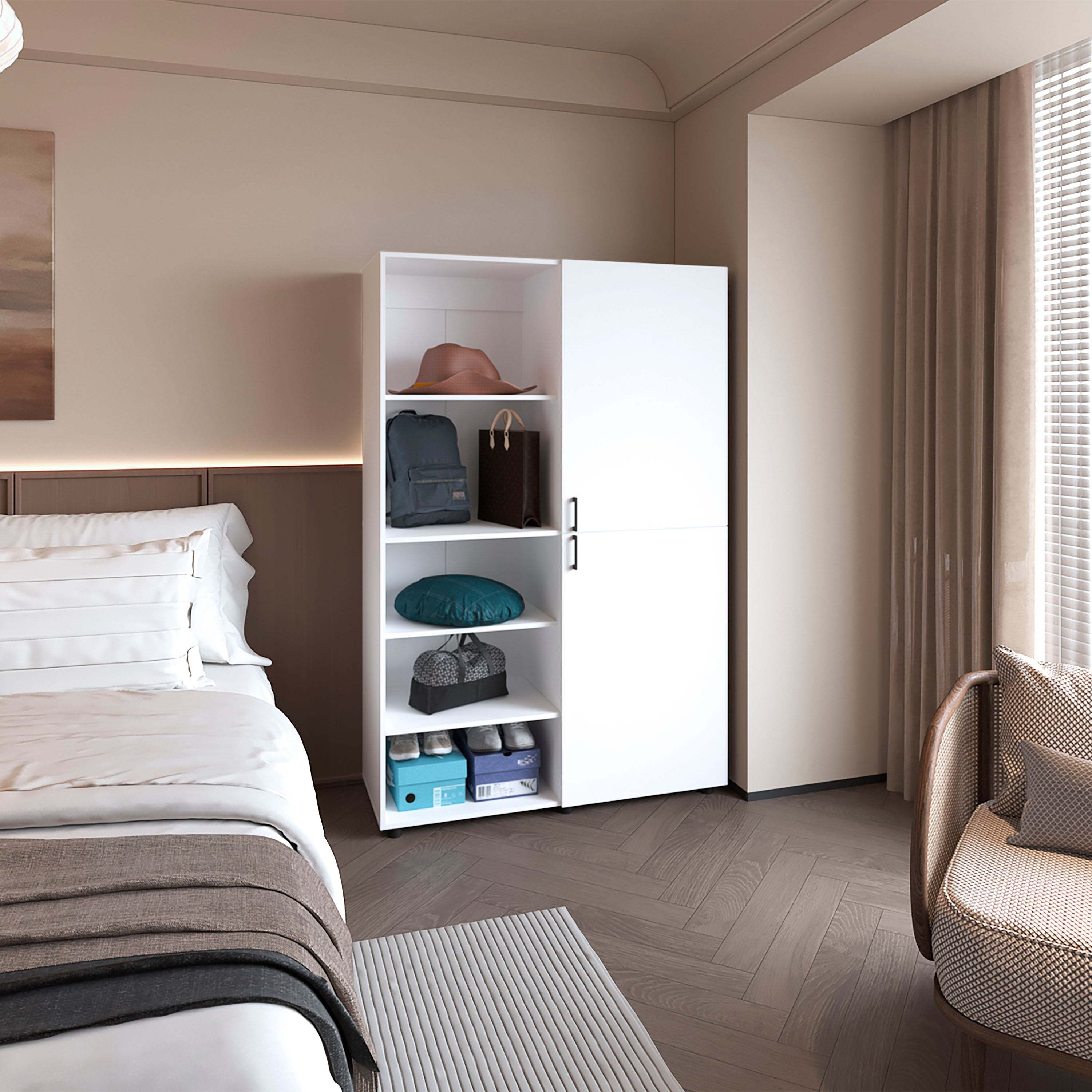 White 2-Door Wardrobe: Open Storage, Closet Organizer Armoire