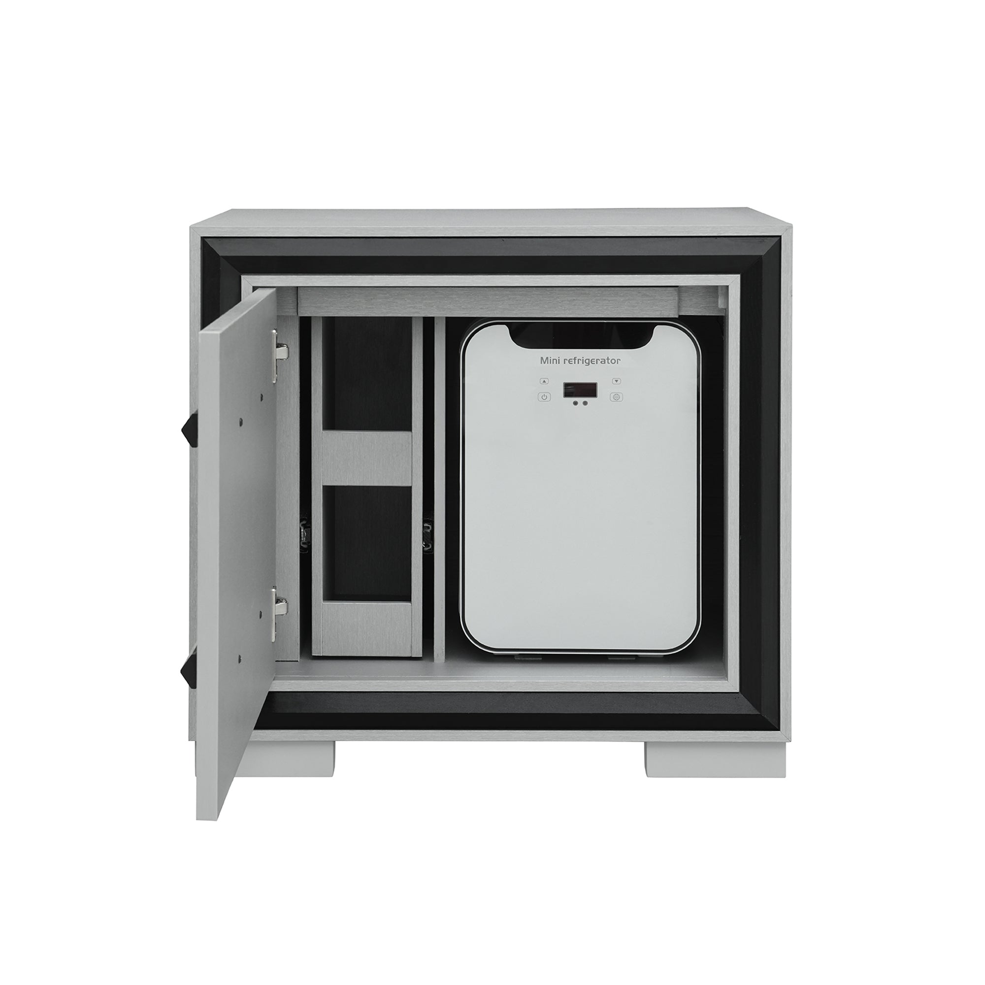 Adelaide Grey/Black Nightstand: Cooler, Speaker, Silver Finish