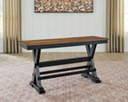 Dark brown dining bench with black X supports and slatted underframe.
