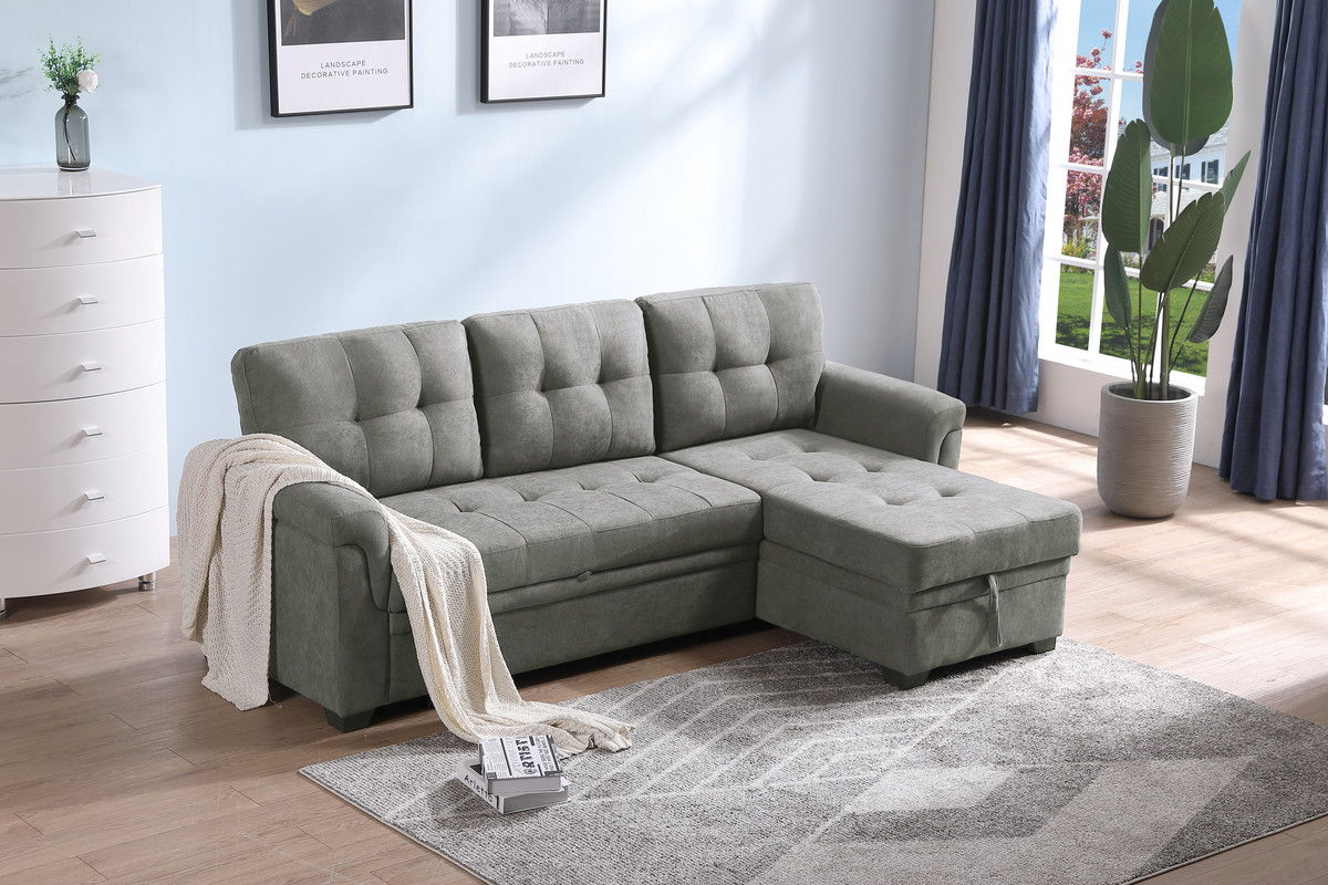 Lucca - Fabric Reversible Sectional Sleeper Sofa Chaise With Storage