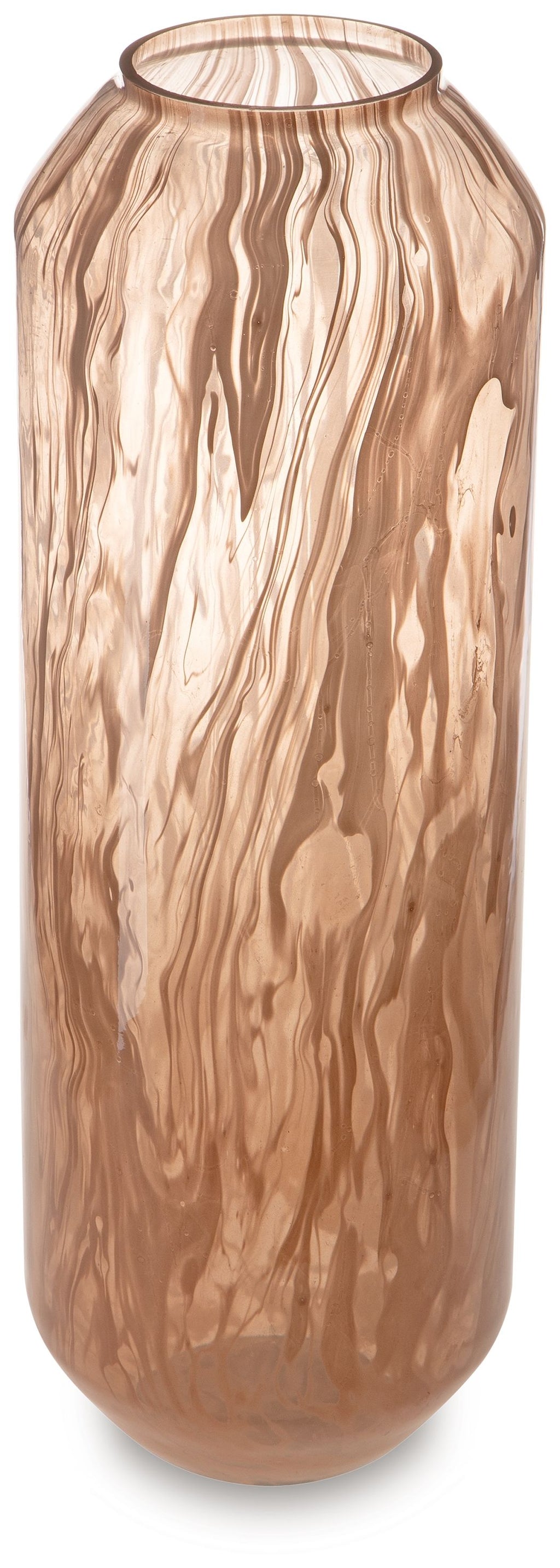 Dushby light brown vase with vertical woodgrain swirl pattern and narrow opening