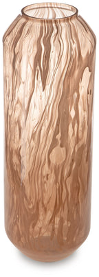 Dushby light brown vase with vertical woodgrain swirl pattern and narrow opening