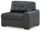 Fog gray leather corner chair with tufted backrest and thick squared arm