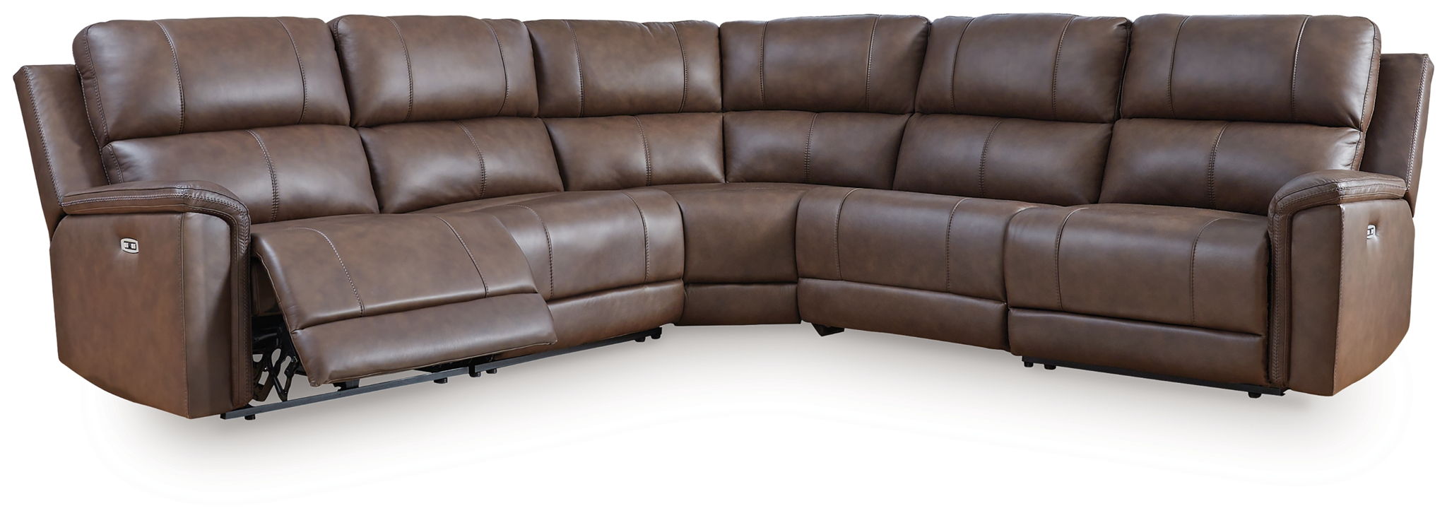 Power reclining sectional sofa, dark espresso brown with padded armrests and recline seats