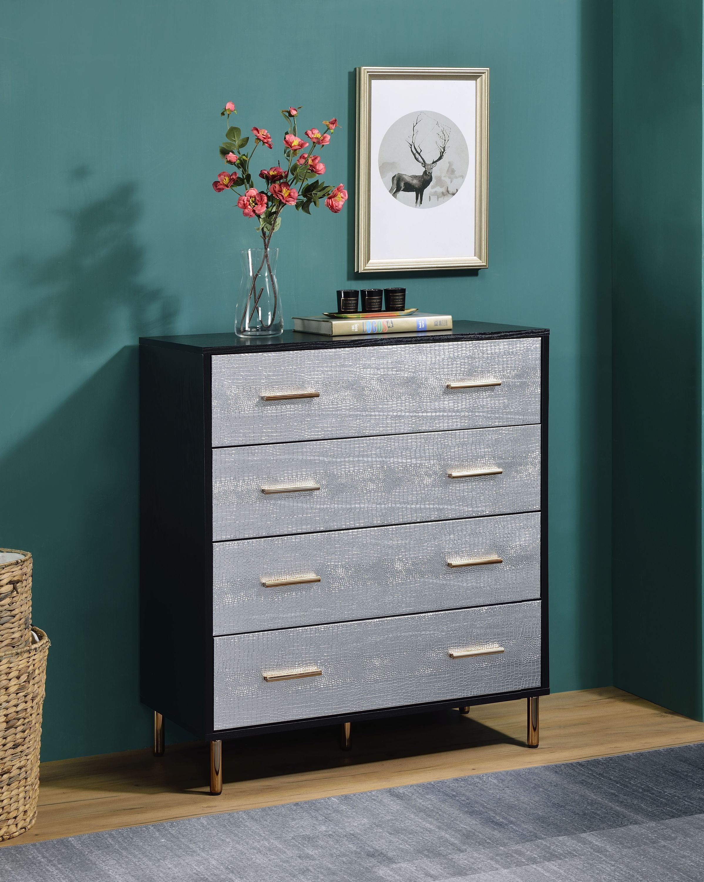 Myles Black, Silver & Gold Finish Dresser Chest