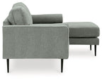 Charcoal chaise sofa end view with chaise cushion and tapered black legs
