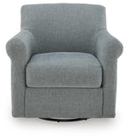 Gray accent swivel chair with thick arm cushions and cushioned backrest