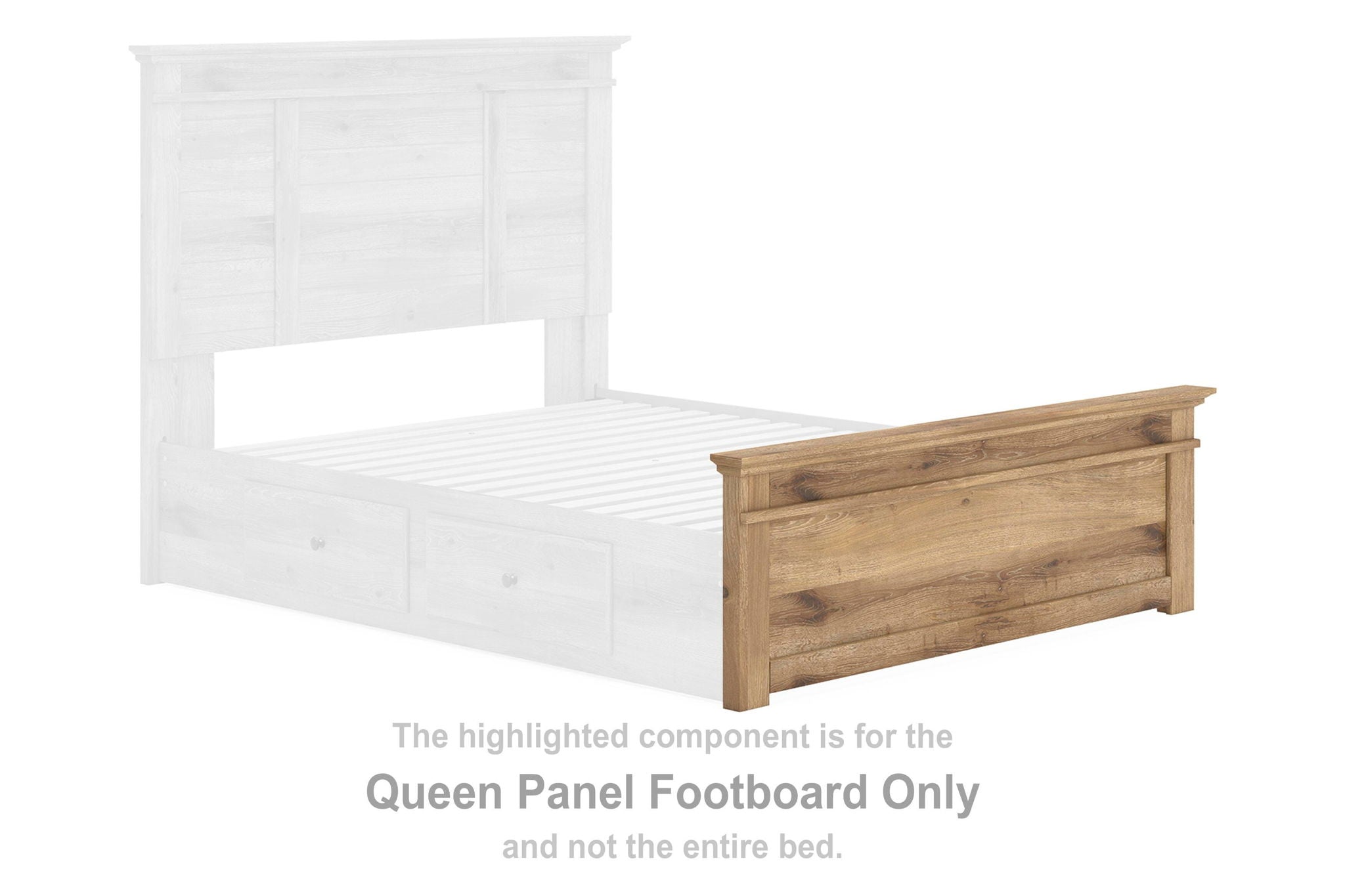 Queen panel footboard in tan wood with two horizontal panels