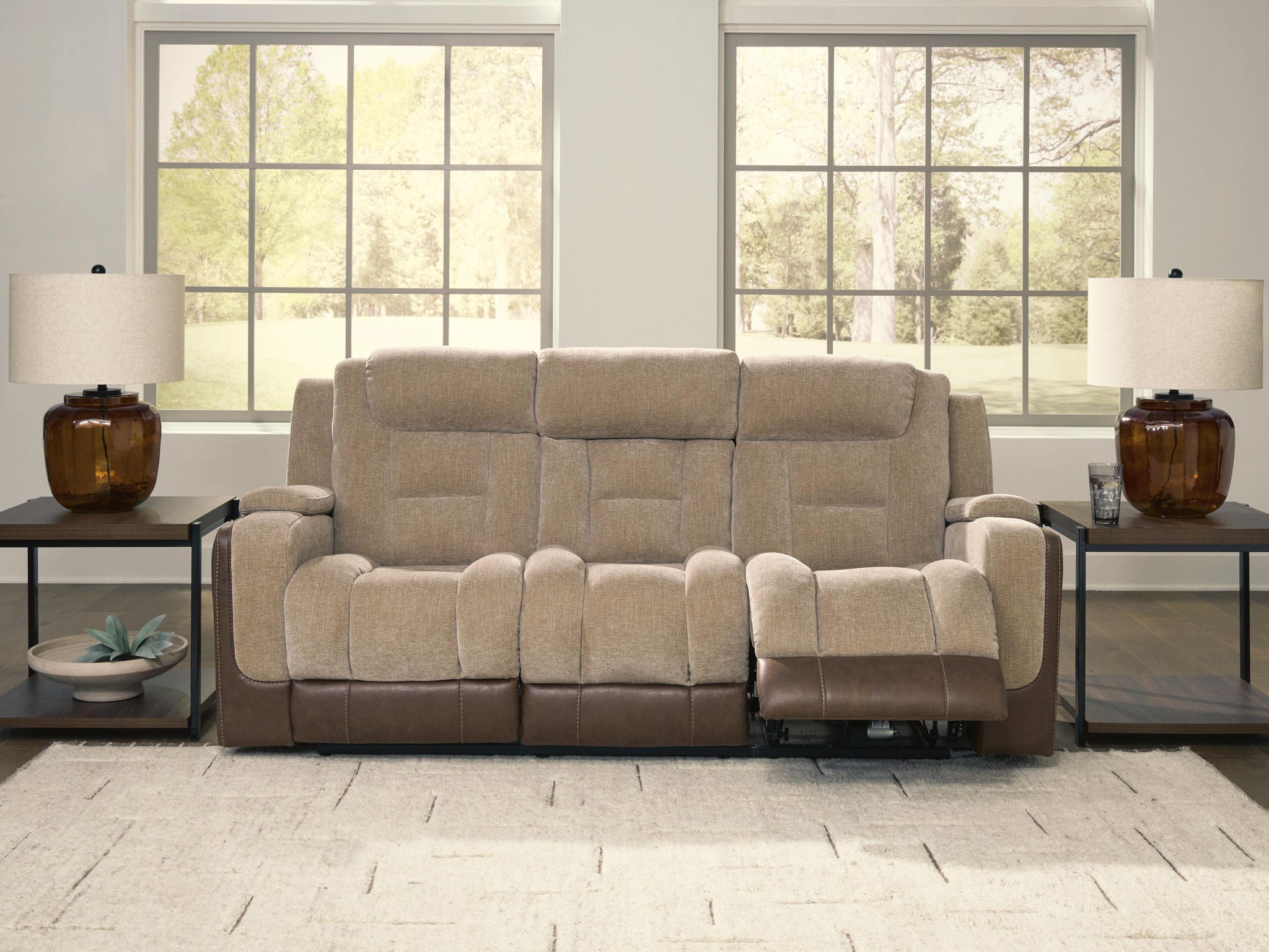 Mixed Motion - Power Reclining Sofa With Adjustable Headrest - Brownstone