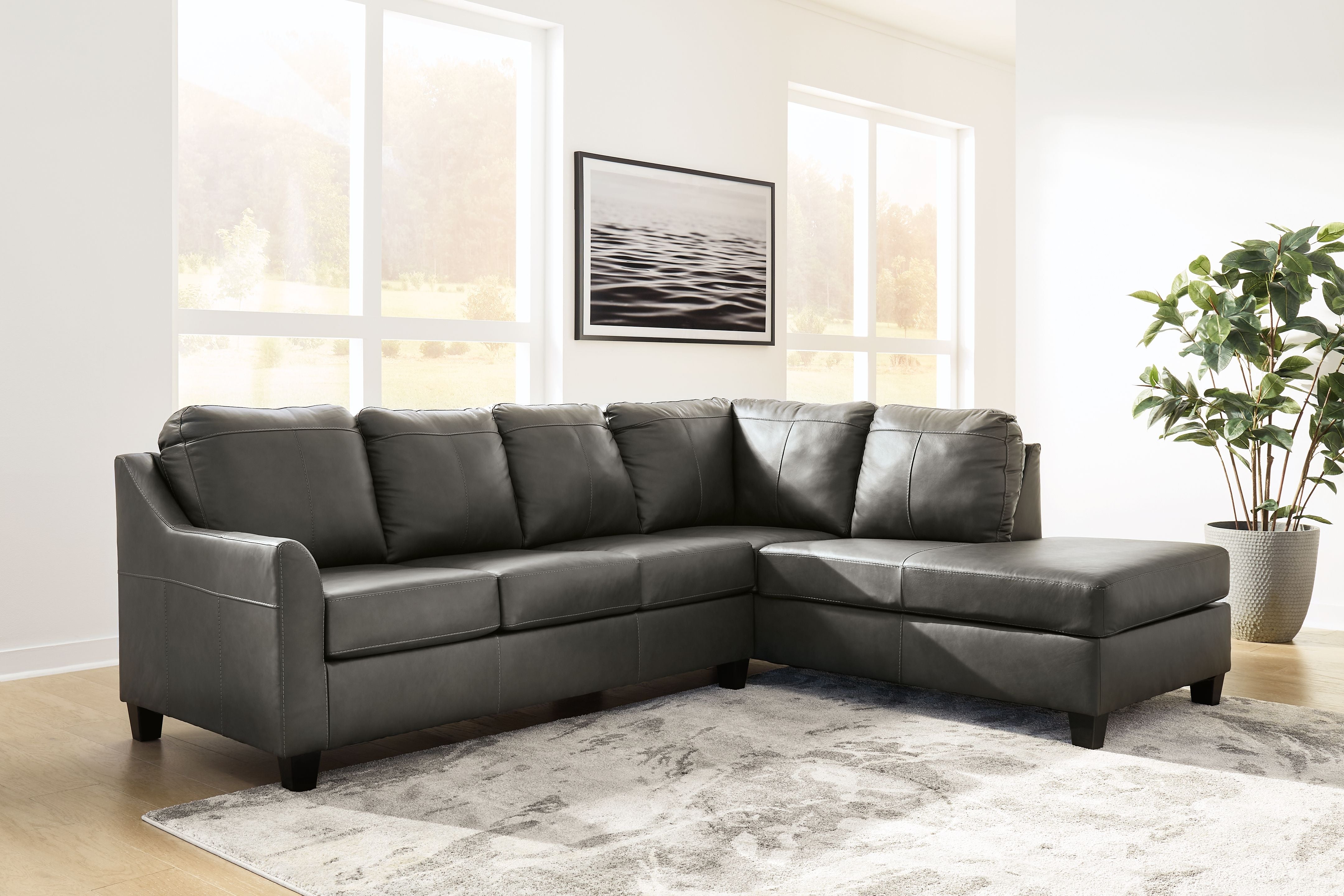 Valderno Fog Gray Leather 2-Piece Sectional