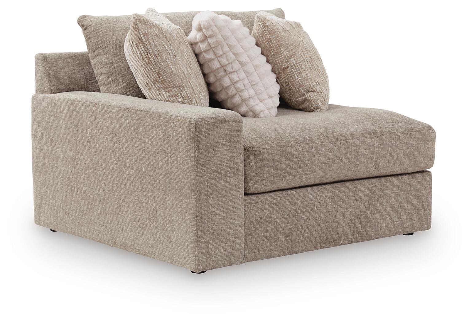 Nexora-Court LAF corner chair in light burlap beige, with textured accent pillows