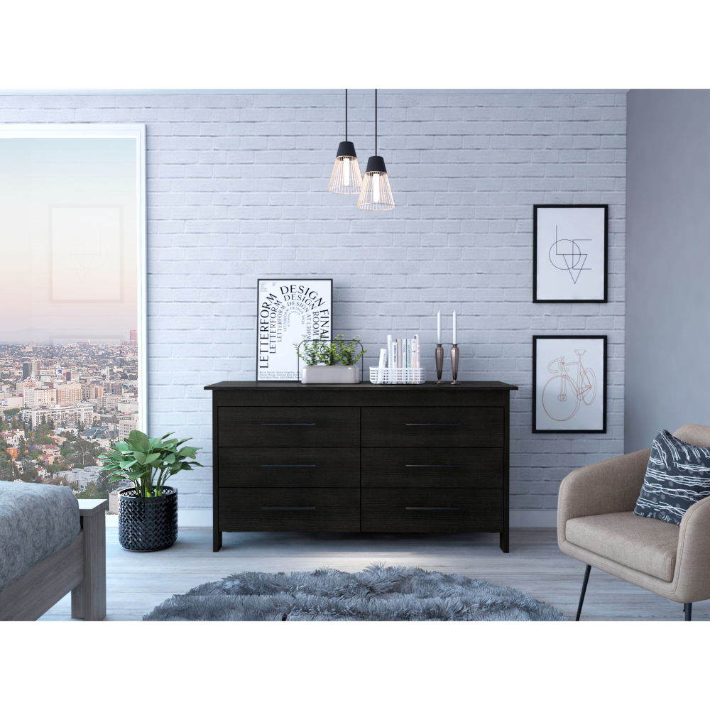 Black 6-Drawer Double Dresser | Superior Top, Modern Style