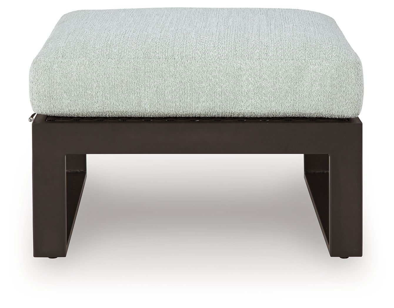 Ottoman with cushion, light gray seat on dark open-frame legs