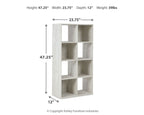 White cube organizer shelving unit with open cubbies, height 47.25 in