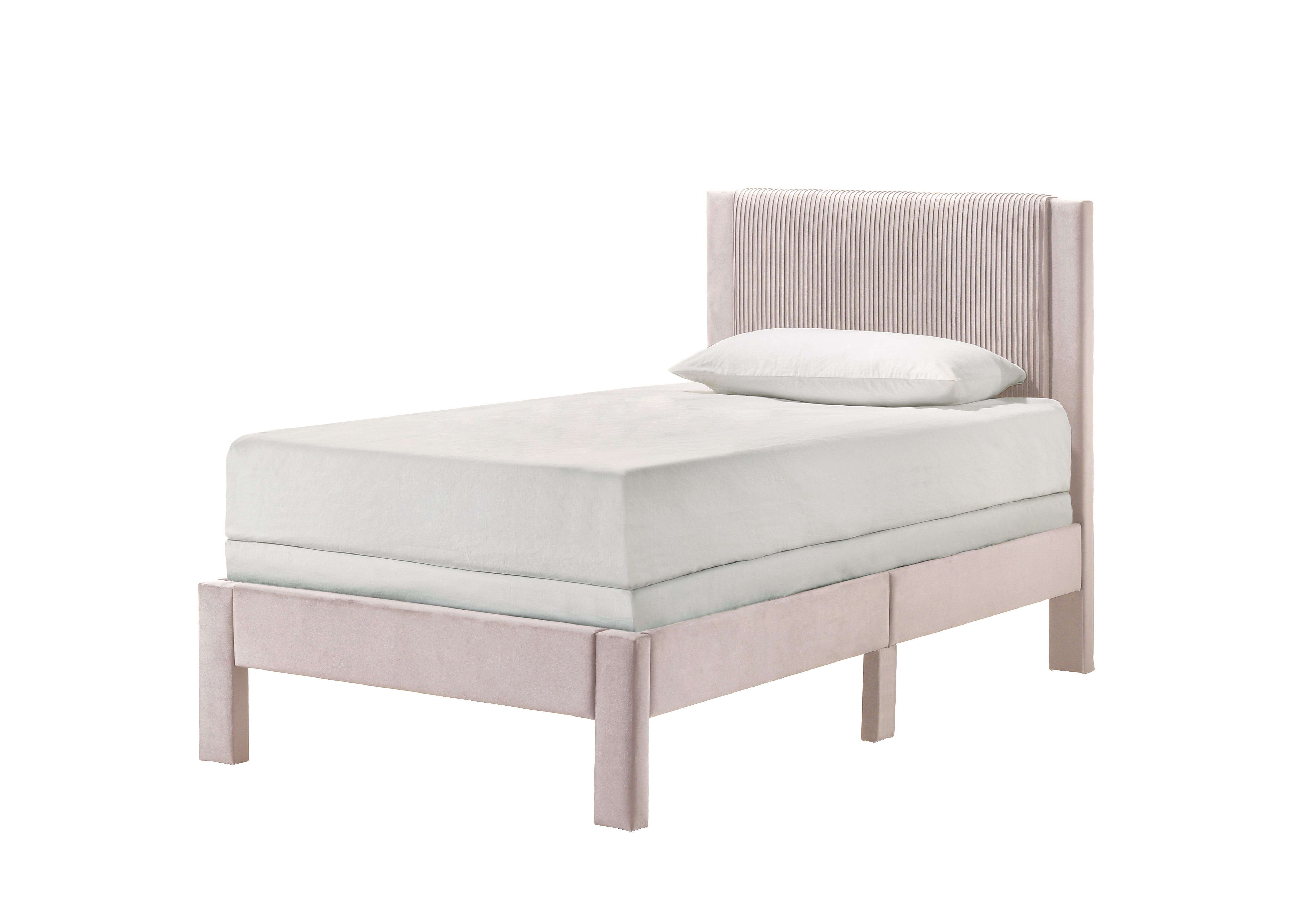 Pink Twin Platform Bed w/ Plush Ribbed Upholstered Headboard Kids Youth