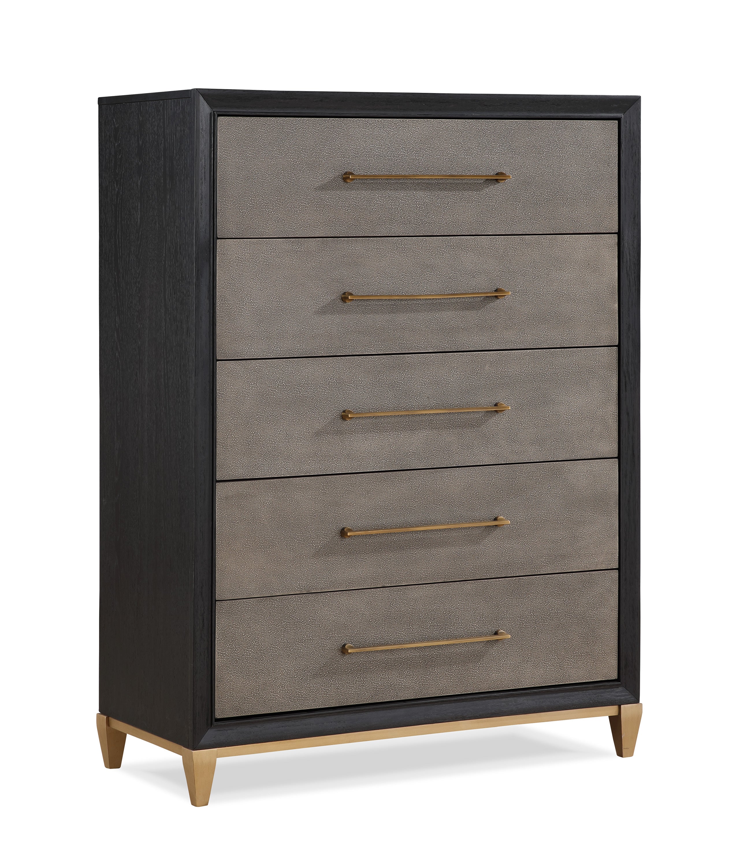 Dark Wood 5-Drawer Tall Chest with Gold Hardware